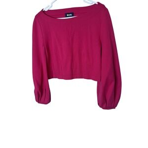 Maeve Anthropologie‎ Blouse Womens XXS Pink Boat Neck Balloon Sleeve Lace Up Top